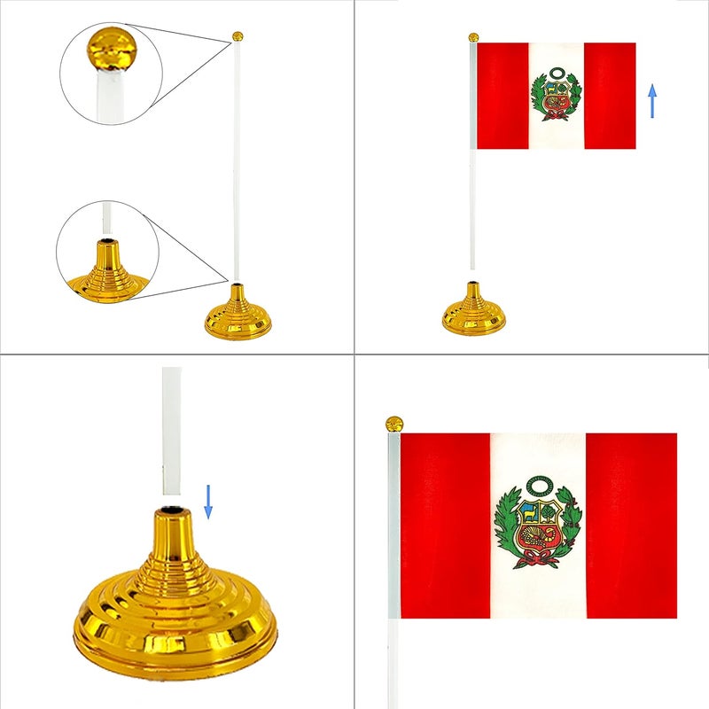WXTWK 12 Pack Peru Flag Peruvian Desk Flag Small Mini Peruvian Table Flags With Stand Base,Home Office Festival Events Celebration Decorations - Image 4